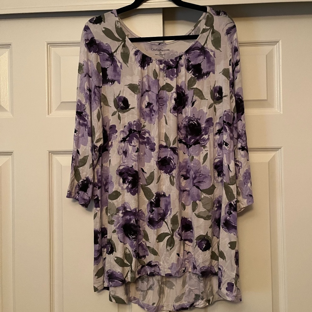 Croft & Barrow | Purple Floral Scoop Necked Blouse